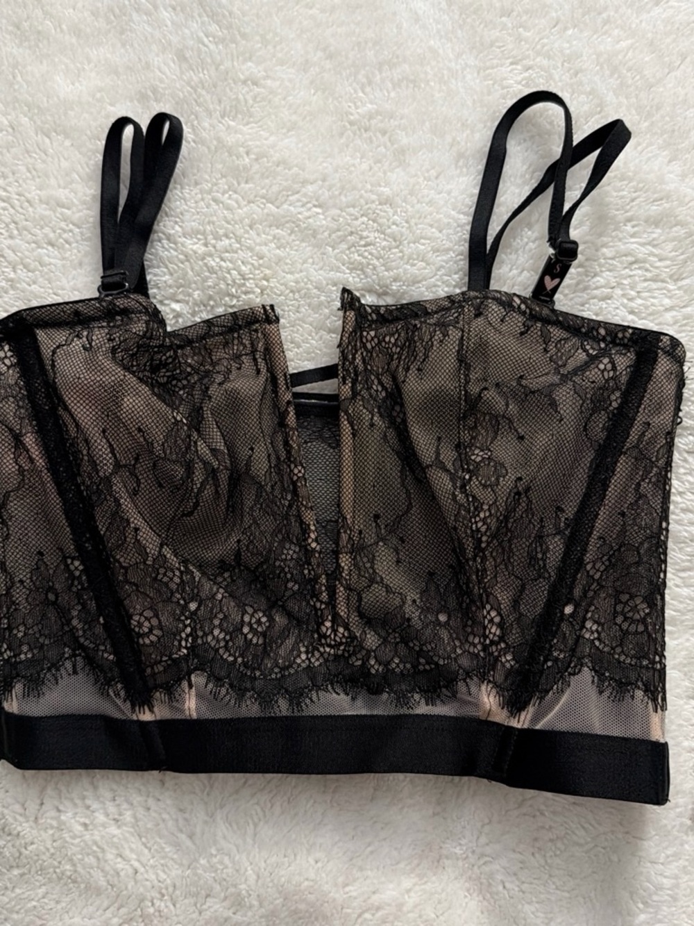Victoria's Secret Black Lace Bustier Bralette with Nude Underlay